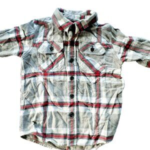 Sonoma Boys Shirt Flannel Button Down Plaid Gray Red Long Sleeve Size 5 Cotton